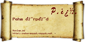 Pehm Árpád névjegykártya